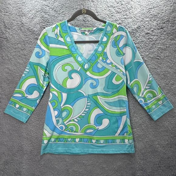 Barbara Gerwit Women's XL Blue Green Tunic Top Groovy Coastal Resort Casual EUC - Picture 1 of 9
